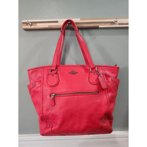 Coach Red Leather Tote Bag